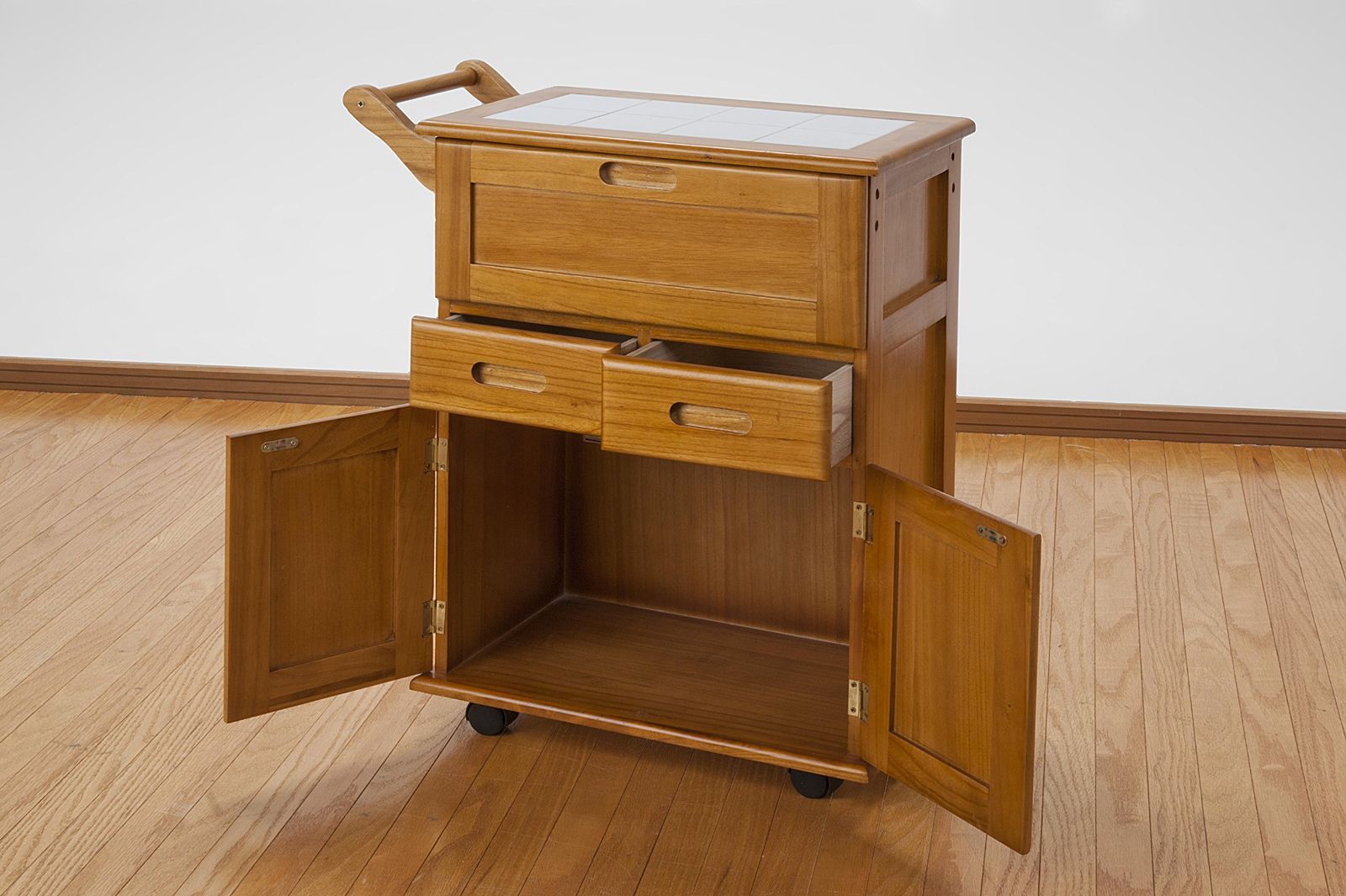 大竹産業 キッチンワゴン キャスター付き ナチュラル 木製 天板 タイル 60cm x 30cm x 72cm 桐 フラップ式 キッチン ワゴン 収納 ラック キャスター付きワゴン キャスター付きラック
