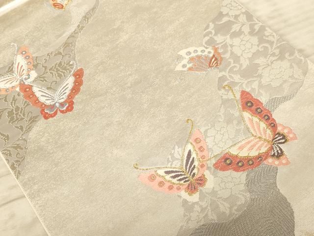 鉄腕アトム様［4887］袋帯 美品 舞蝶花文様 金銀糸 唐織 六通 正絹 着物黒 鉄腕アトム様［4887］袋帯 美品 舞蝶花文様 金銀糸 唐織 六通