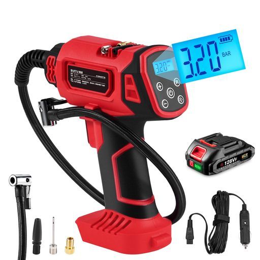 電動エアコンプレッサー170PSIの充填パワーコードレス18V充電式エアコンプレッサー電動空気入れ共通バッテリー付きボール自動車自転車トラックバイク浮き輪適用充電式バッテリーLEDライ…