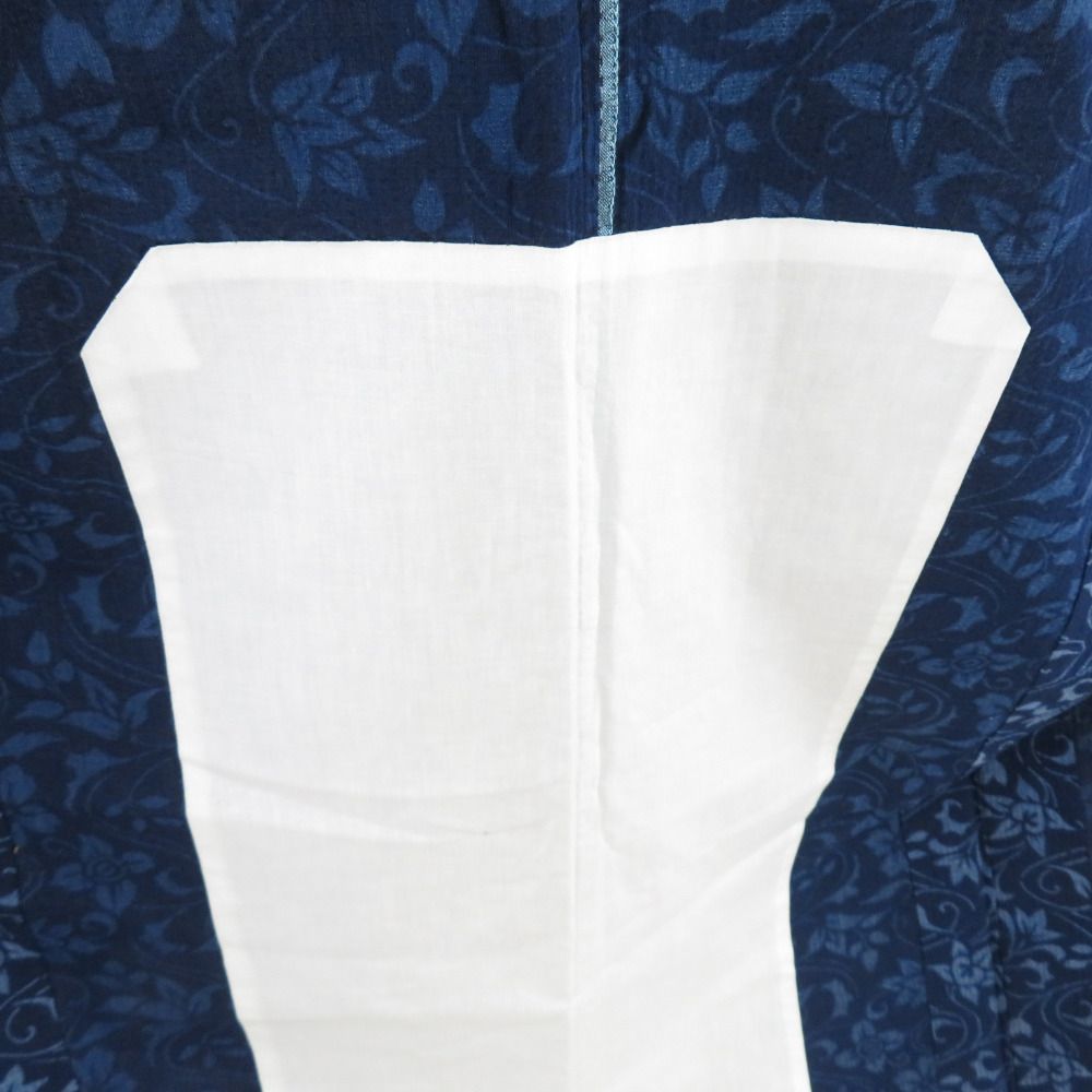 浴衣 阿波しじら織り 抜染 女性用ゆかた 青色 花唐草文様 夏物