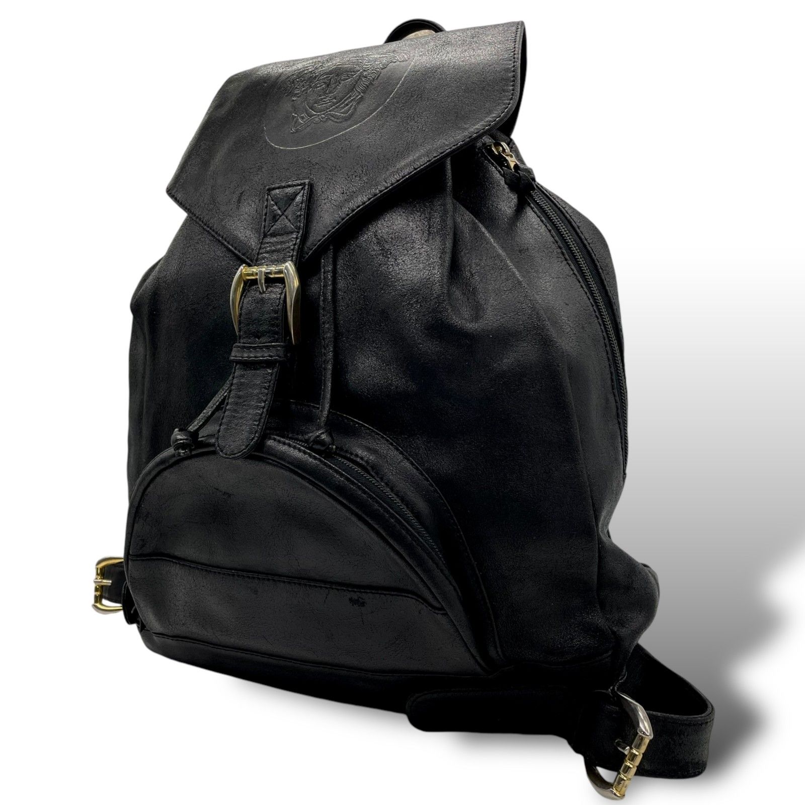 VERSACE黒 レザー リュック ゴールドジッパー VERSACE黒 レザー リュック ゴールドジッパー