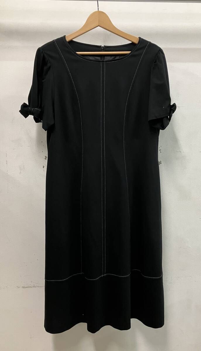 Double Maison ダブルメイソン 半袖ワンピース ステッチ リボン ブラック サイズ42