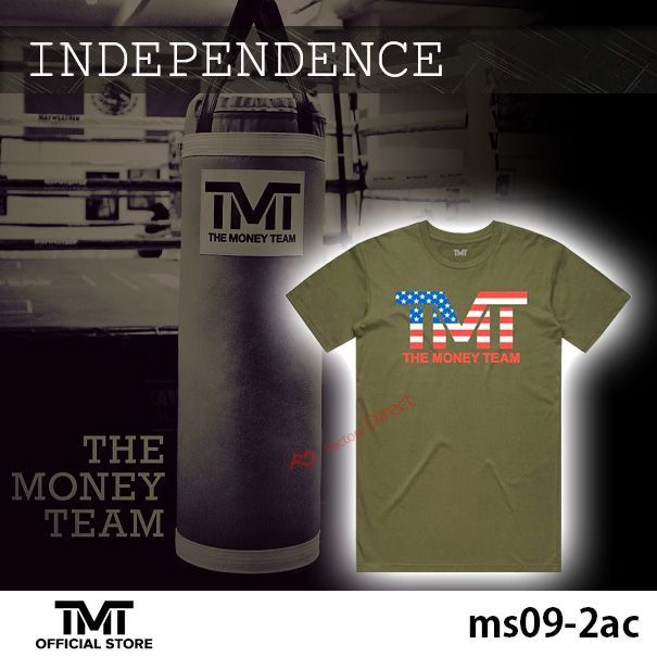 tmt-ms09-2ac (Sサイズ) ザ・マネーチーム Tシャツ INDEPENDENCE カーキベース×アメリカロゴ フロイド・メイウェザー ボクシング メンズ プリント アメリカ THE MONEY TEAM TMT(おしゃれ 格闘技 半袖 ティ