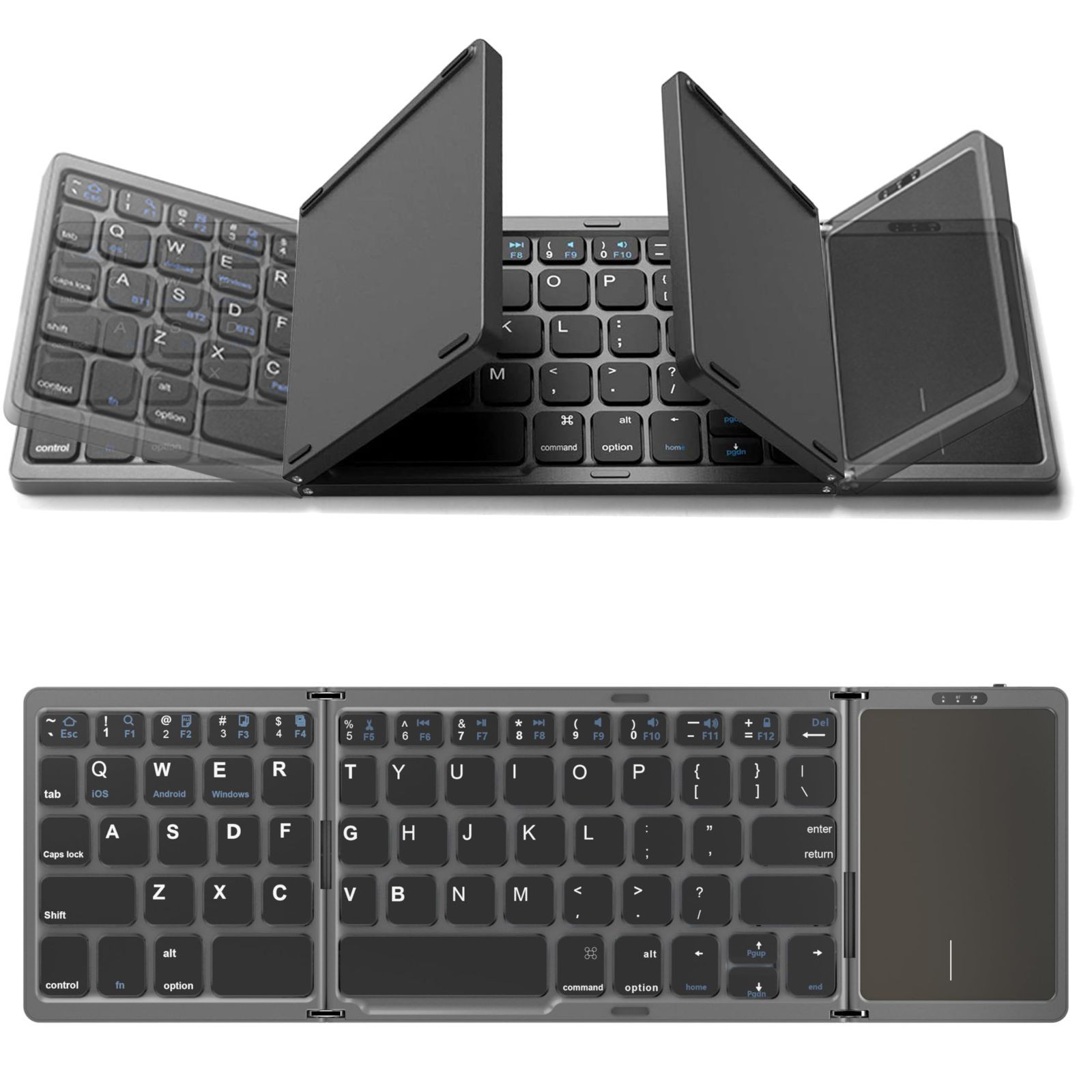 【新着商品】ワンタッチ切替接続3台 Windows タッチパッド搭載 iOS キーボード Andriod対応 Type-C充電 ワイヤレス ブルートゥース 折りたたみ式 iPadノーPCパソコンタブレットスマホ用 Bluetooth 英語