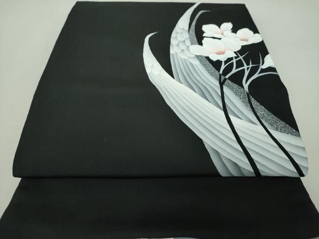 平和屋着物○創作 両面 太鼓柄袋帯 花鳥文 黒地 正絹 逸品 DAAS3539ps