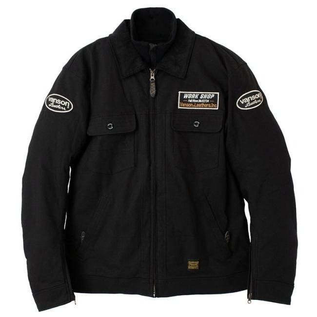 VANSON ブラック プロテクター付き コットン ジャケット