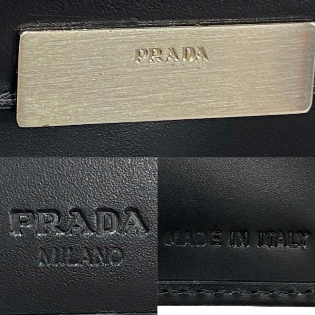 ほぼ未使用 希少 PRADA プラダ ロゴ 刻印 カーフ レザー 本革 三  