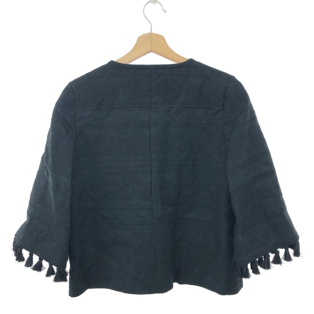 Kate spade ケイトスペード 刺繍デザインジャケット サイズ 0 フリンジ ノー フ スリーブ ブラック レディース 240001162914