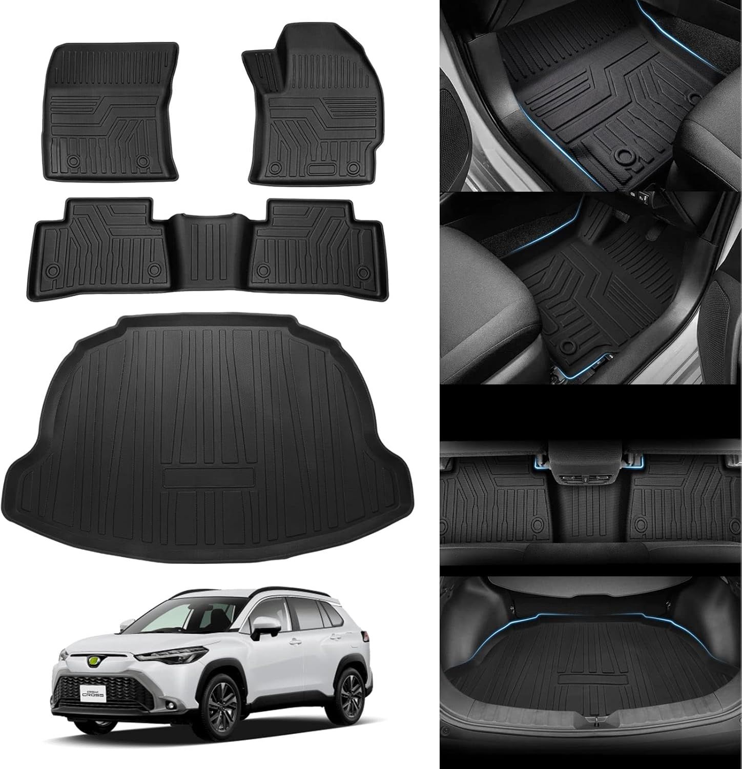 Jiooy トヨタ 新型カローラクロス 10系 フロアマット+ラゲッジマット 4点セット COROLA CROSS 2WD専用 3D立体フロアマット 車用 カーマット 防水 滑り防止 トランクマット 耐汚れ TPE素材 カスタムパ