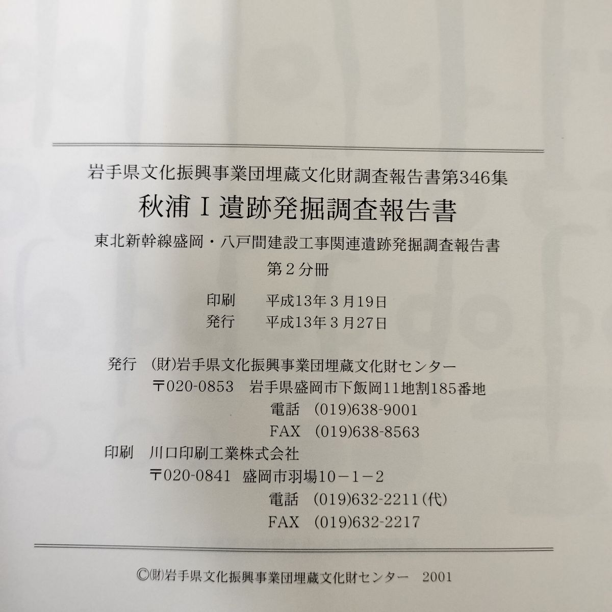 計2冊 本文編+遺物・写真図版編 秋浦Ⅰ遺跡発掘調査報告書 岩手