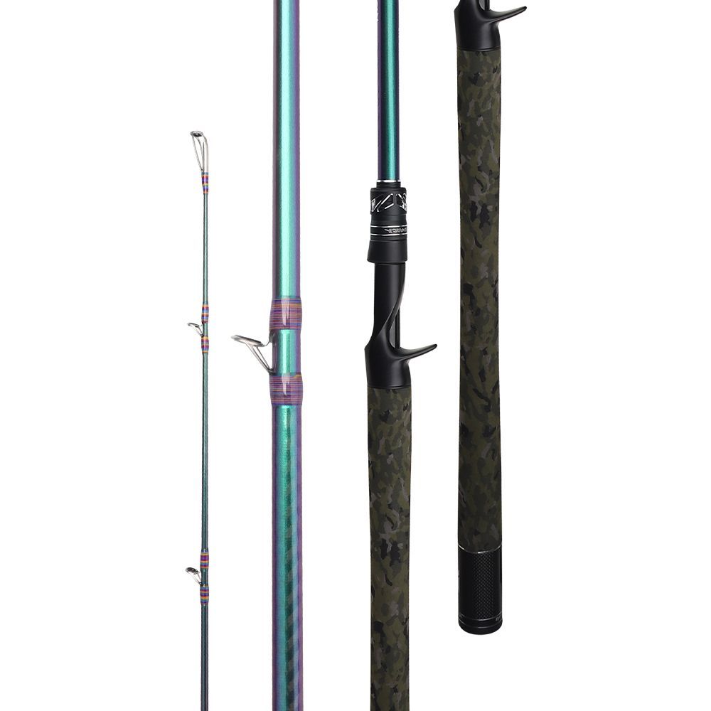 雷魚 XH 超硬ルアーロッド 炭素繊維製釣り竿 キャスティング ベイト 迷彩柄 2本継 2.28M ブラック|バス|タコ|ライギョ|ナマズ
