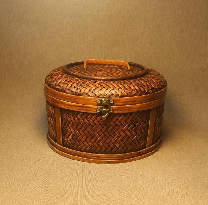 職人手作り 提籃籠 茶道具収納 収納ケース 古風 ピクニック 竹製品