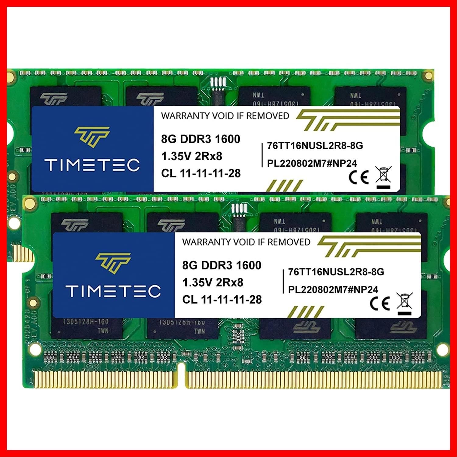 【在庫限定】電圧1.35V Pin 204 PC3-12800/PC3L-12800 (16GB) 2枚 と1.5V x 8GB 1600Mhz DDR3L ノートPC用メモリ 両対応 IC Hynix タイムテック Timetec