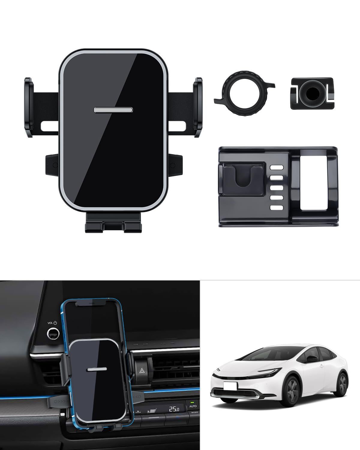 新品 Cartist トヨタ 新型 プリウス 60系 専用 スマホ ホルダー PRIUS 5代目 2023年~現行 携帯 ホルダー スマホスタンド ワンタッチ 鏡面 片手操作 360度回転 車載ホルダー 固定 雑音なし 取付簡単 B