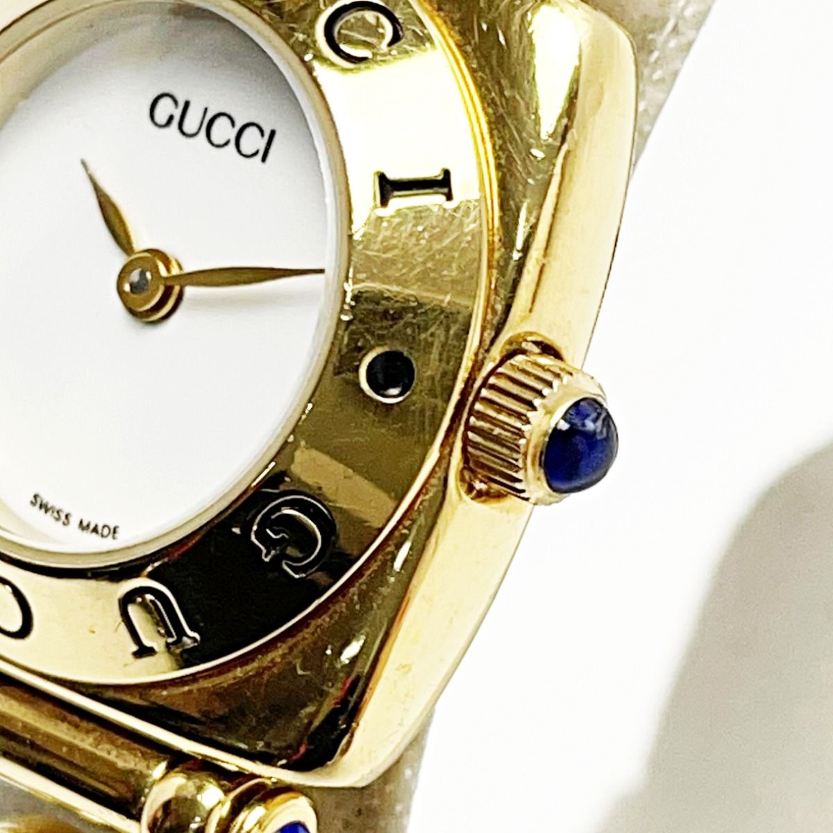 GUCCI グッチ ホースビット ロゴベゼル 6300L ホワイト×ゴールド