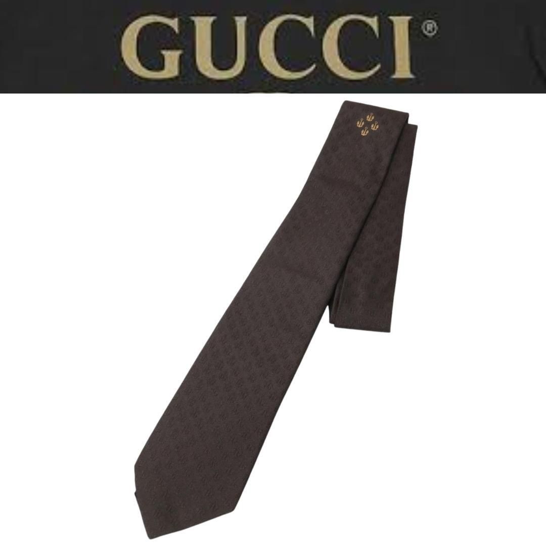 GUCCI グッチ メンズ ネクタイ ナロータイ クレスタ紋章 織柄 刺繍織柄 ブラック 黒