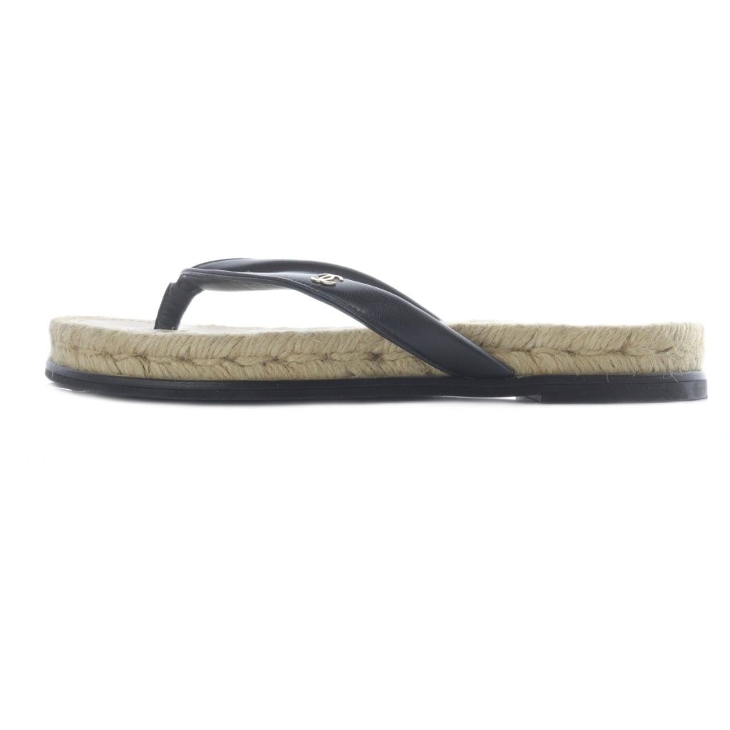 シャネル CHANEL エスパドリーユ レザーココマーク トングサンダル 36.5 ベージュ 黒