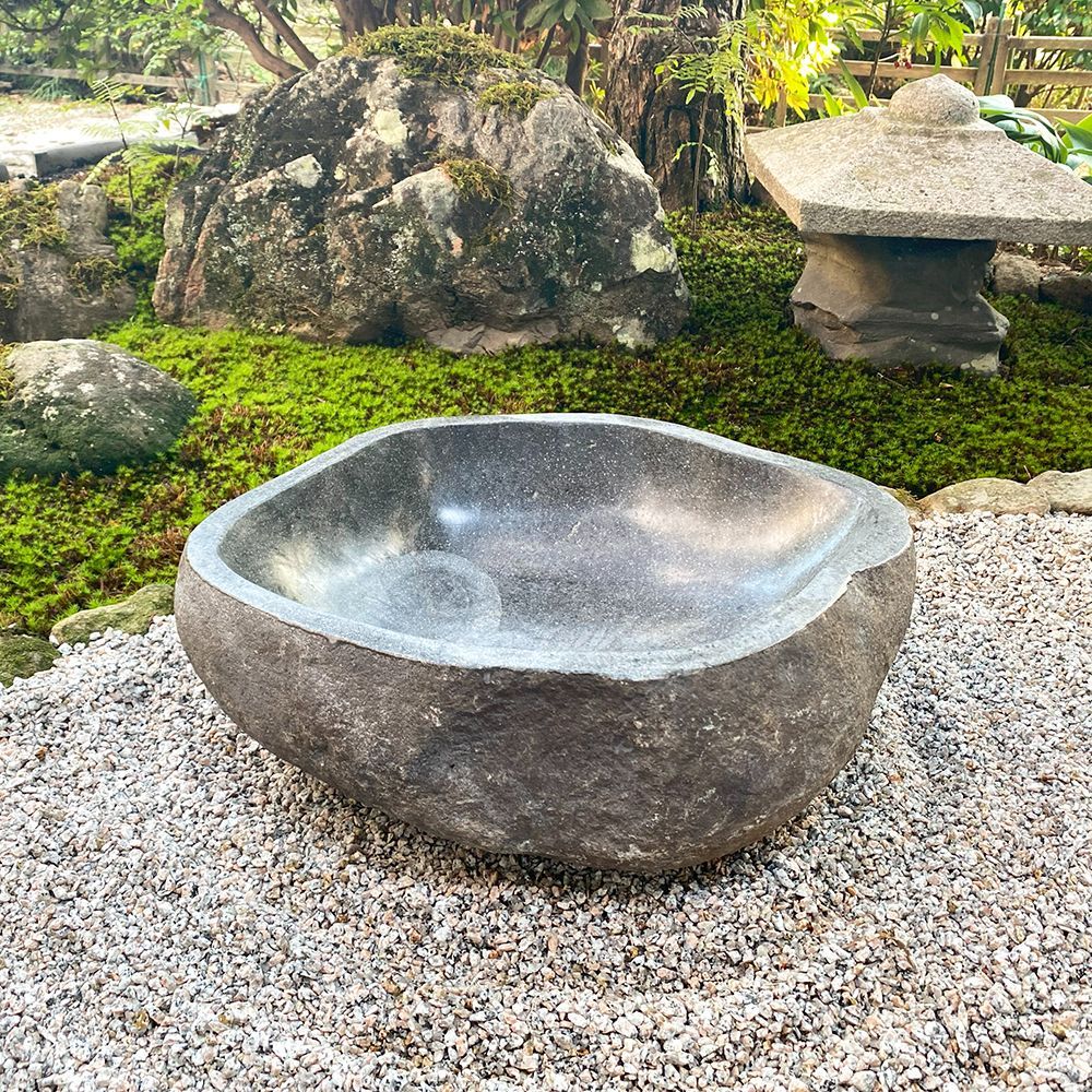 蹲 つくばい 手水鉢 ちょうずばち ブラウン 天然石 蹲(つくばい) 069 手水鉢【商品番号：m-ni069】