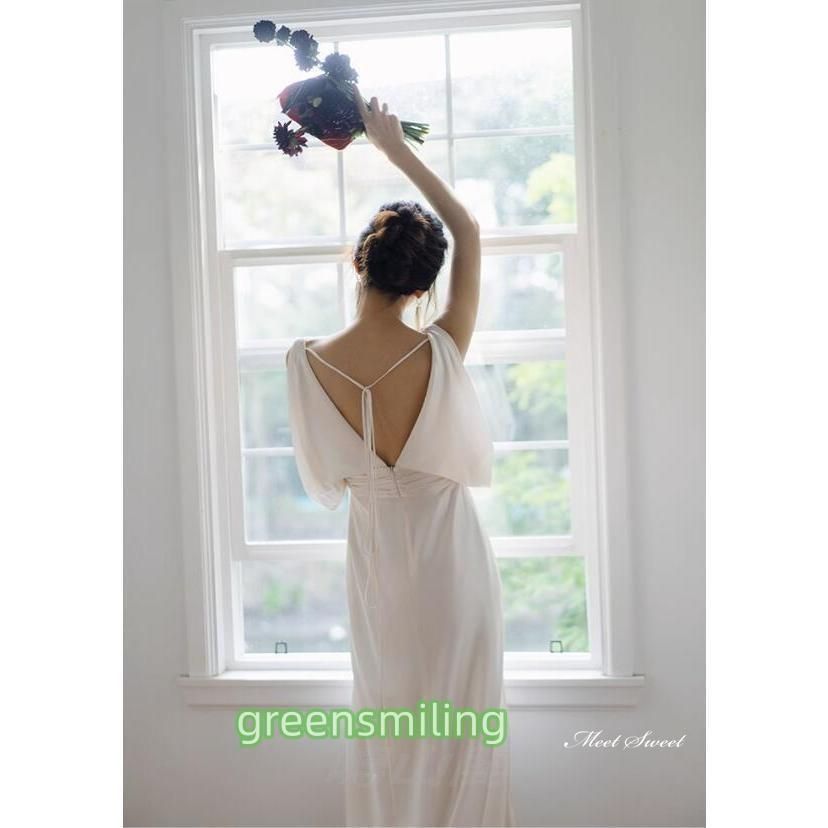 ウェディングドレス ウエディングドレス ロングドレス 二次会 結婚式 前撮り ブライダル 花嫁 スレンダードレス サテン 深Vネック バックレWP 104 MAAHADDERANG_COM