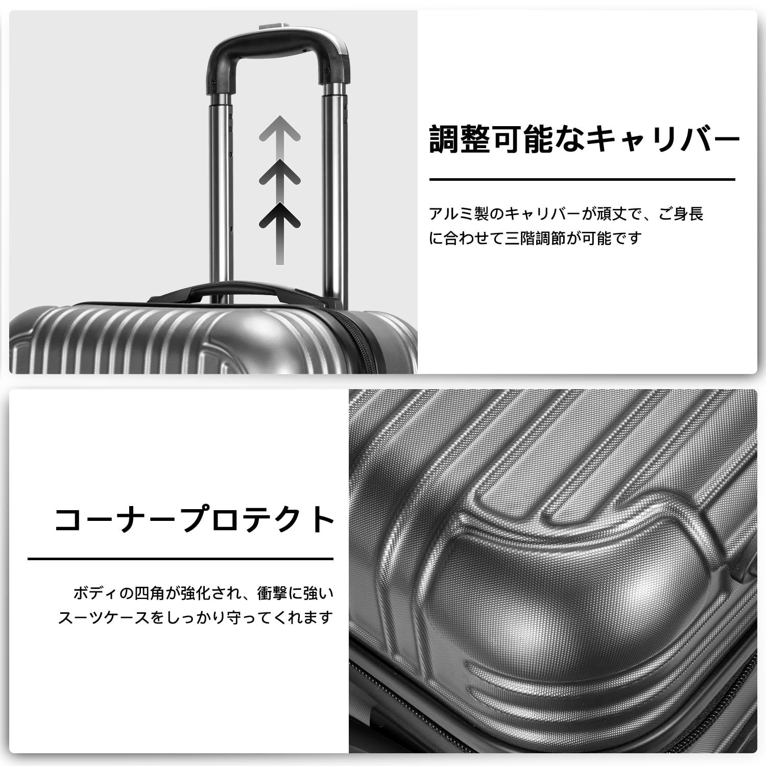  VARNIC スーツケース キャリーケース キャリーバッグ 機内持込 PC材質 耐衝撃 大型 超軽量 静音ダブルキャスター TSAロック搭載 旅行 出張 S サイズ 40.5 L 灰 その他 旅行かばん 小分けバッグ