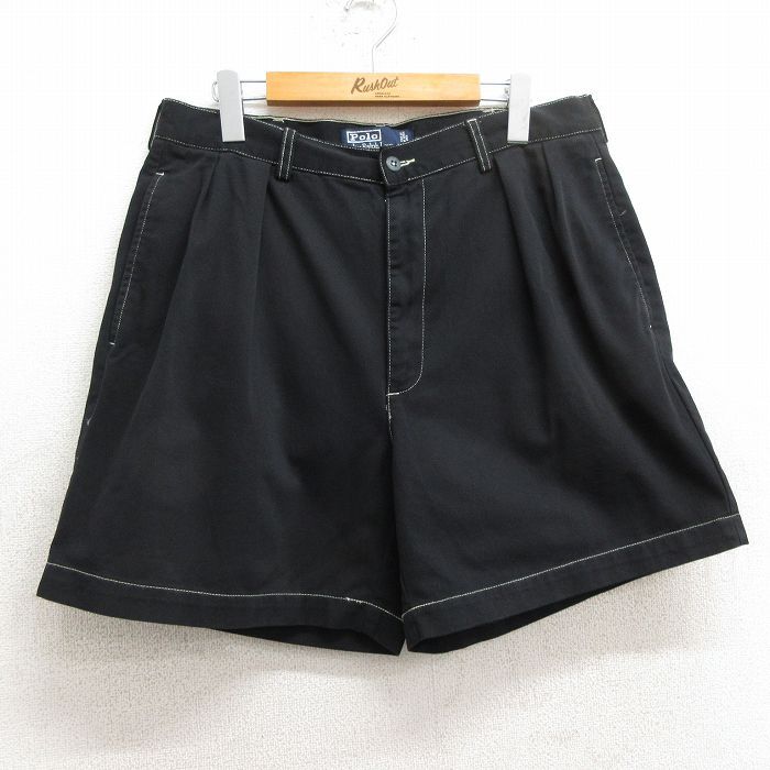 W33/古着 ラルフローレン ブランド ショート チノ パンツ ショーツ チノパン メンズ 90s コットン 黒 ブラック 24apr22 中古 ボトムス 短パ