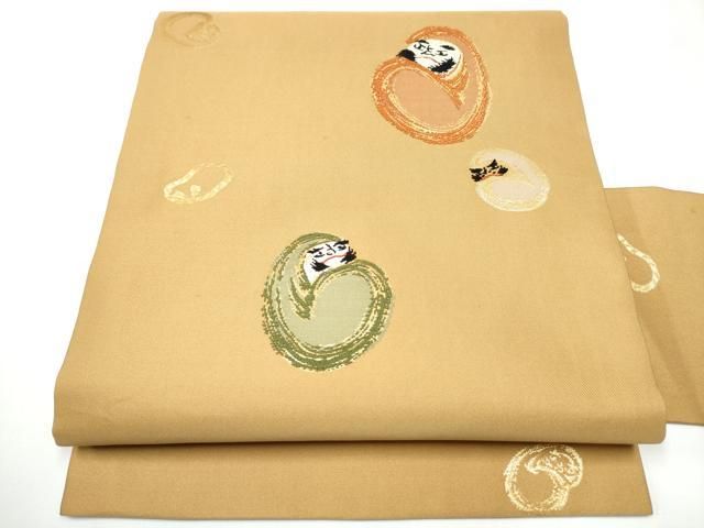 平和屋着物●九寸名古屋帯　唐織　だるま　金糸　三越扱い　正絹　逸品　CAAY2785hy 平和屋着物○九寸名古屋帯 唐織 だるま 金糸 三越扱い 正絹 逸品