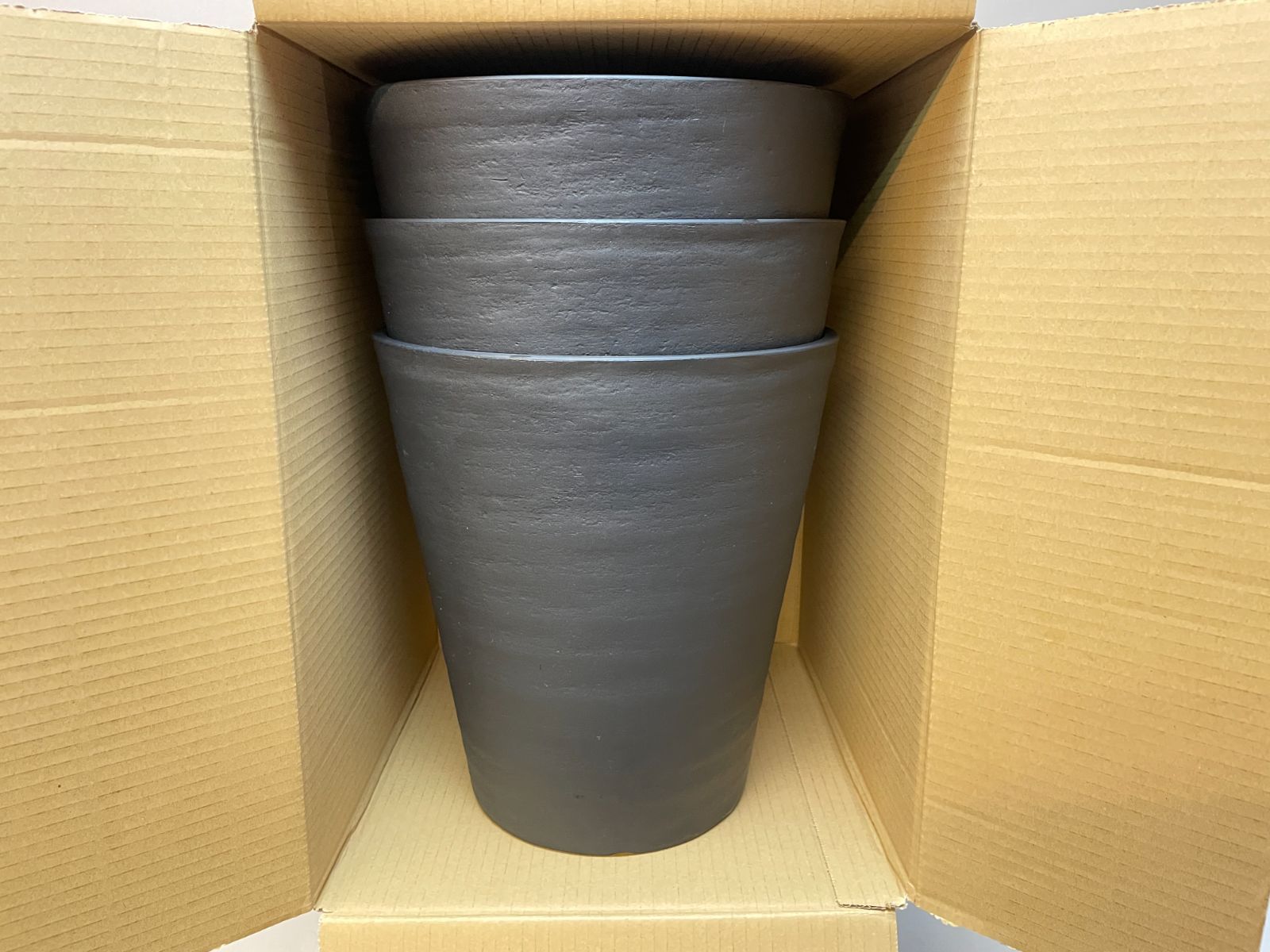 セラアート長鉢8号黒プラ鉢(陶器風ロング深鉢タイプ)：3鉢セット