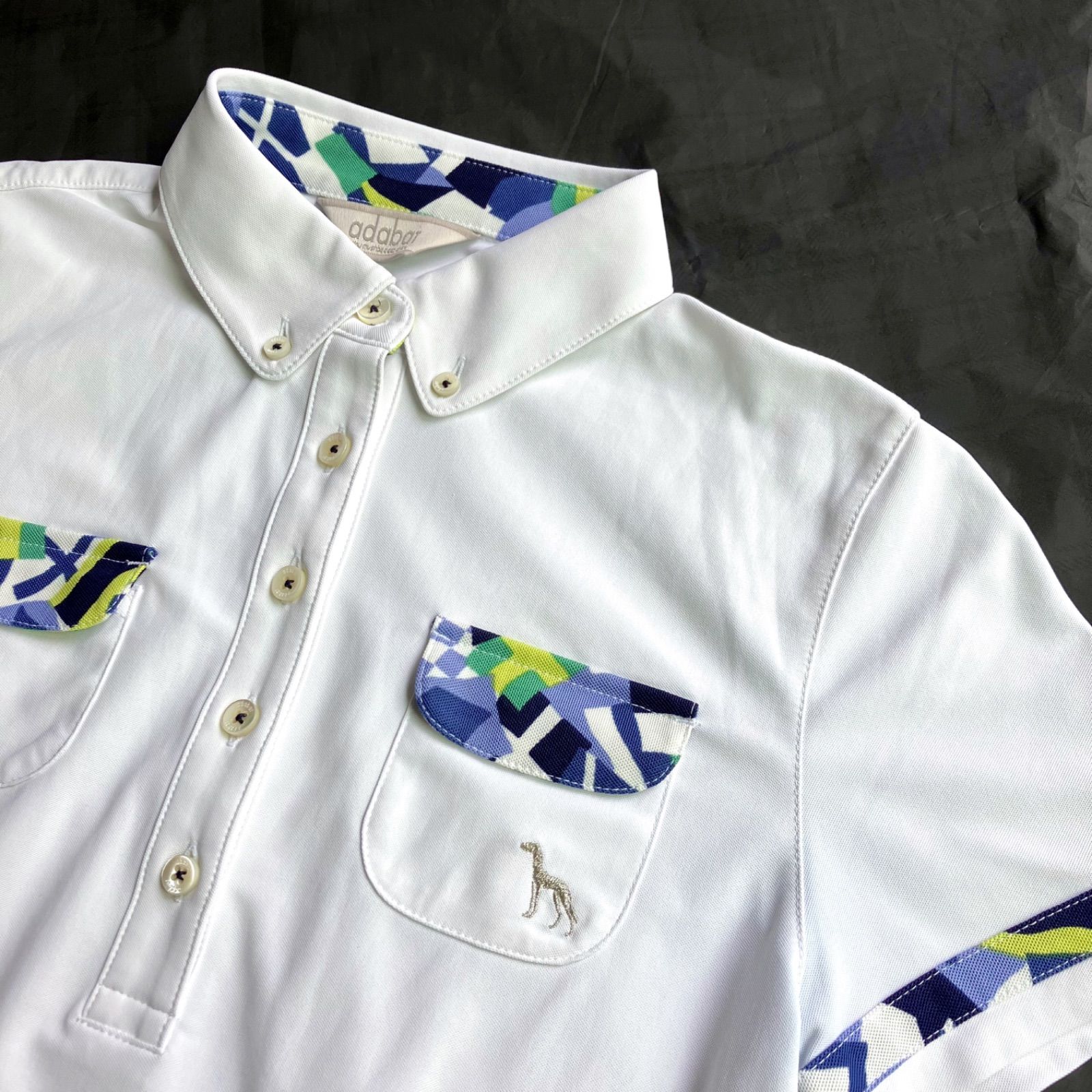 アダバット adabat ゴルフウェア ワンポイントロゴ ポロシャツ 白 半袖 - レディースウェア