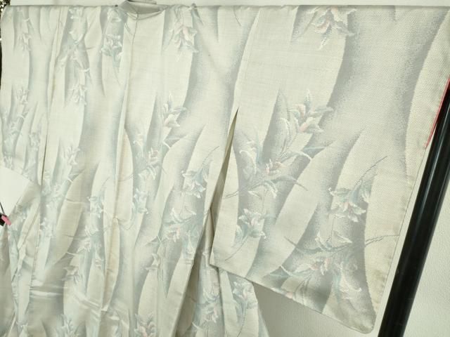 平和屋本店□極上 本場大島紬 白大島 草花文 前山織物謹製 証紙付き
