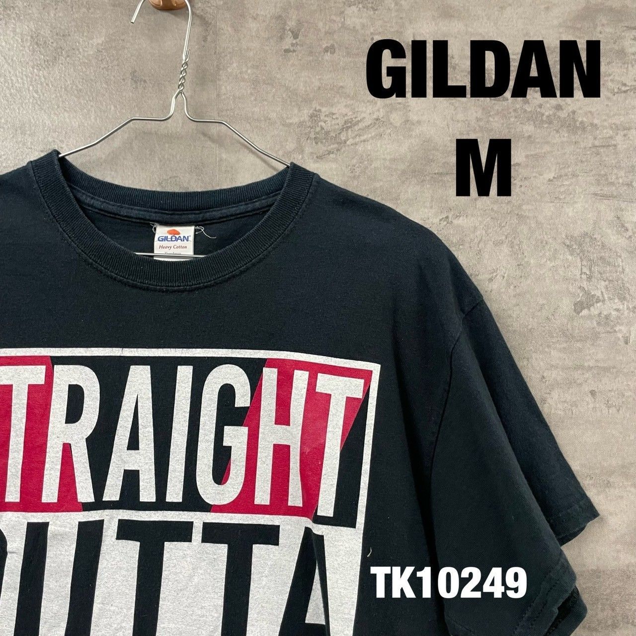 GILDAN ギルダン Tシャツ 半袖 ブラック M メンズ コットン クルーネック 夏服 ビッグプリント RN93846 USA 海外輸入 古着  TK10249 - メルカリ