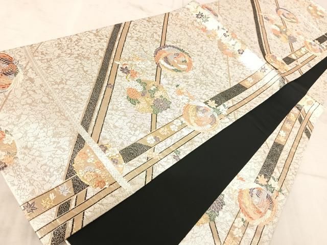 袋帯 金彩 古典柄の織柄 正絹 AO-3238 平和屋着物◎六通柄袋帯 唐織 鳳凰花文 金糸 正絹 逸品
