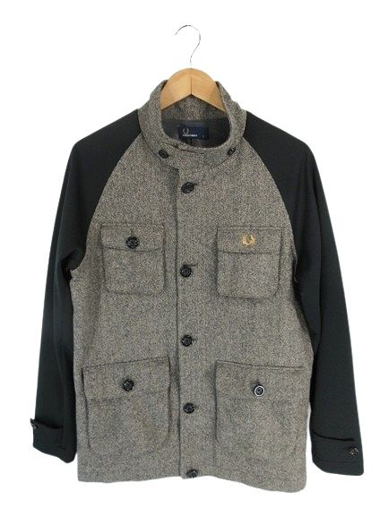 フレッドペリー FRED PERRY ジャケット アウター ブルゾン 刺繍 ロゴ ブラウン ブラック サイズL QQQ