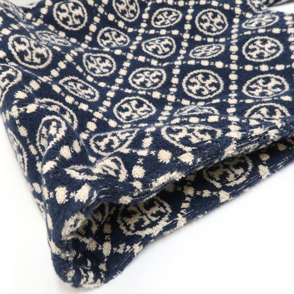 TORY BURCH タオル地 トートバッグ ネイビー 紺 コットン 美品