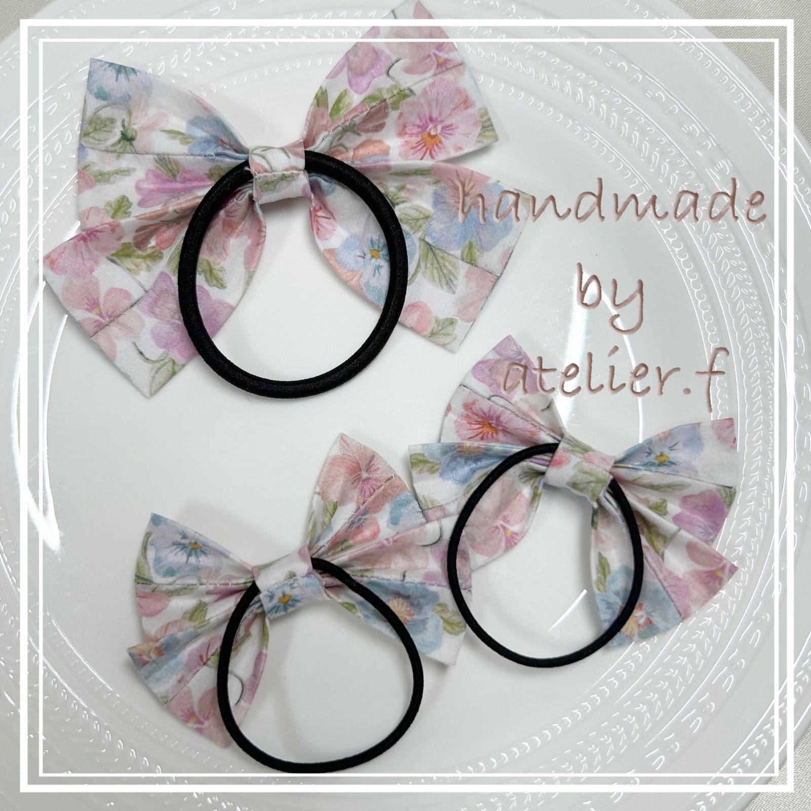 no134お揃いリバティ ハンドメイド リボンヘアゴム パッチンピン 