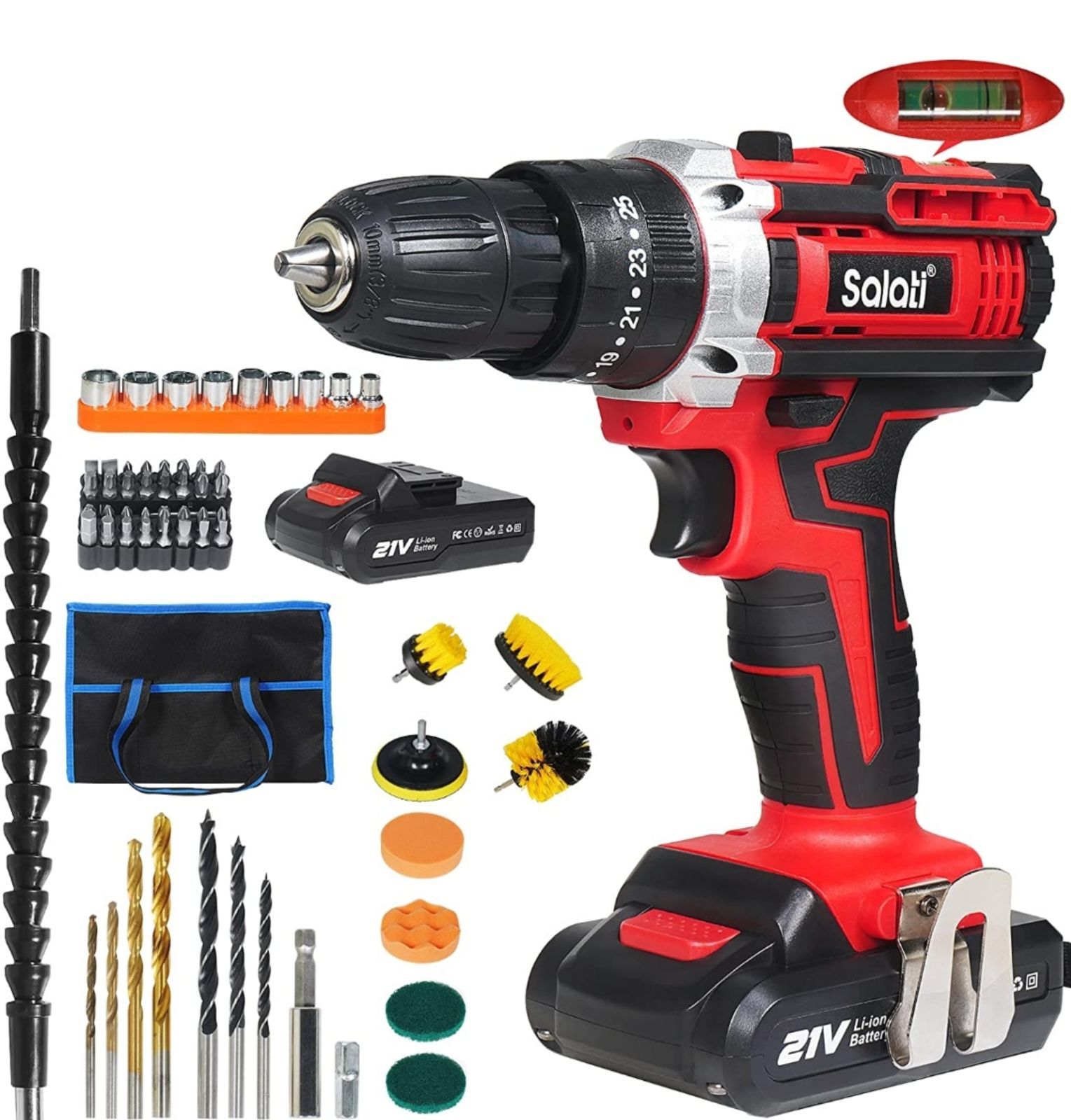 電動ドライバー小型穴あけ&締め付け&1台５役SALATI 21V 電動ドリル