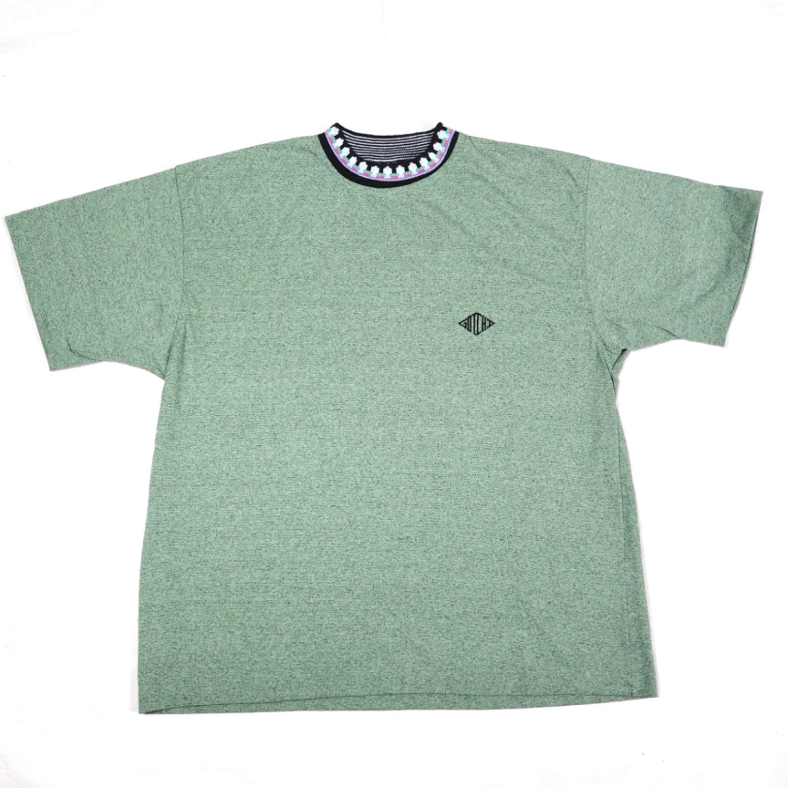 80s90s【柄リブ】USA製 GOTCHA ワイド Tシャツ XL グリーン系 OLD
