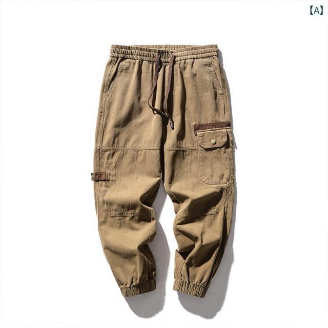 - S 50-60kg メンズ ファッション 服 男性用 オシャレ シンプル 大人 かっこいい 大きいサイズ ストリート 紳士服 アメリカン レトロ ワークパンツ ゆったり 機能的 九分丈 ズボン カジュアル パンツ