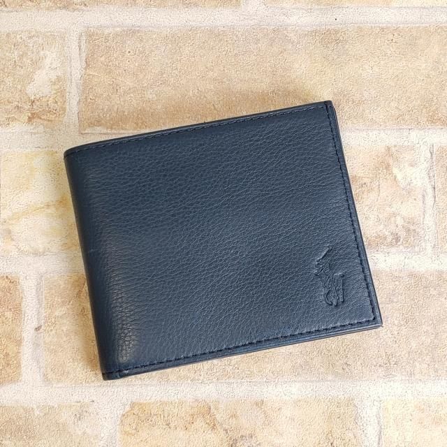 未使用 ポロ ラルフローレン ☆ レザー 折札入れ 折財布 財布 ネイビー 