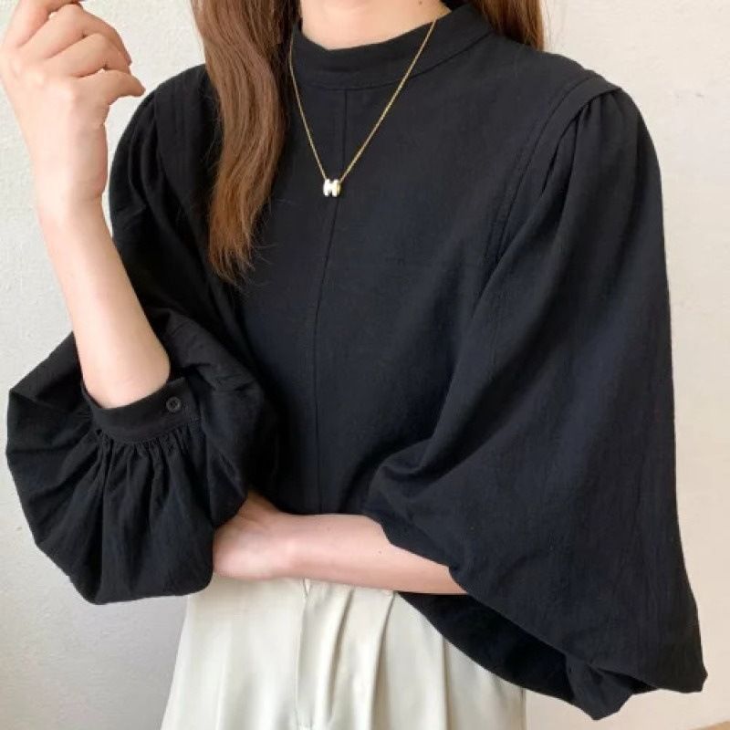 ブラウス レディース スタンドカラー シャツ 2021春新作 トップス パフスリーブ ゆったり シンプル 長袖 春夏 エレガント OL 通勤 トップス ブラウス シャツ スタンドカラー 長袖 パフスリーブ