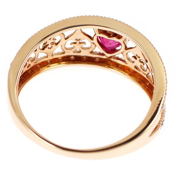 濃厚レッド✨計0.52CT✨k18YGルビーダイヤリング　k18ダイヤリング K18PG ルビー ダイヤモンド リング 0.52ct D0.20ct ハート