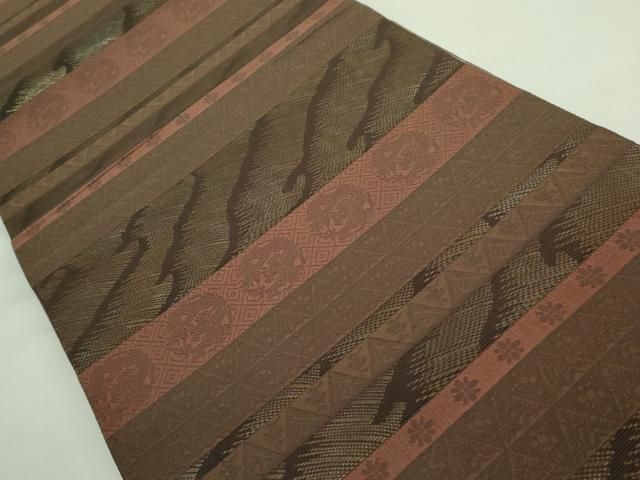 平和屋着物□極上 両面 全通柄袋帯 名物裂横段文 二重織 逸品  