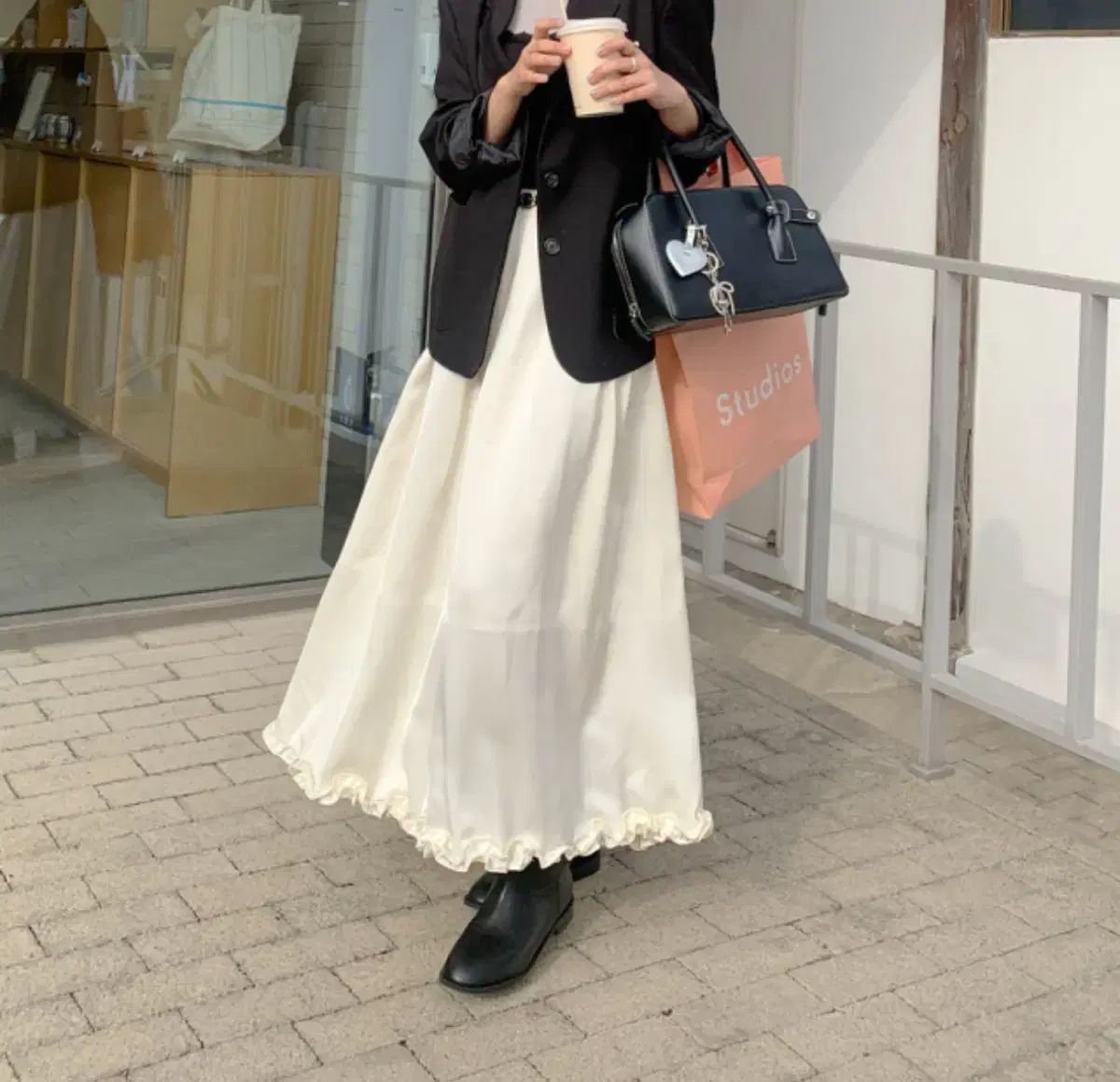 テヒャンクローゼット_クリーム ロング丈スカート