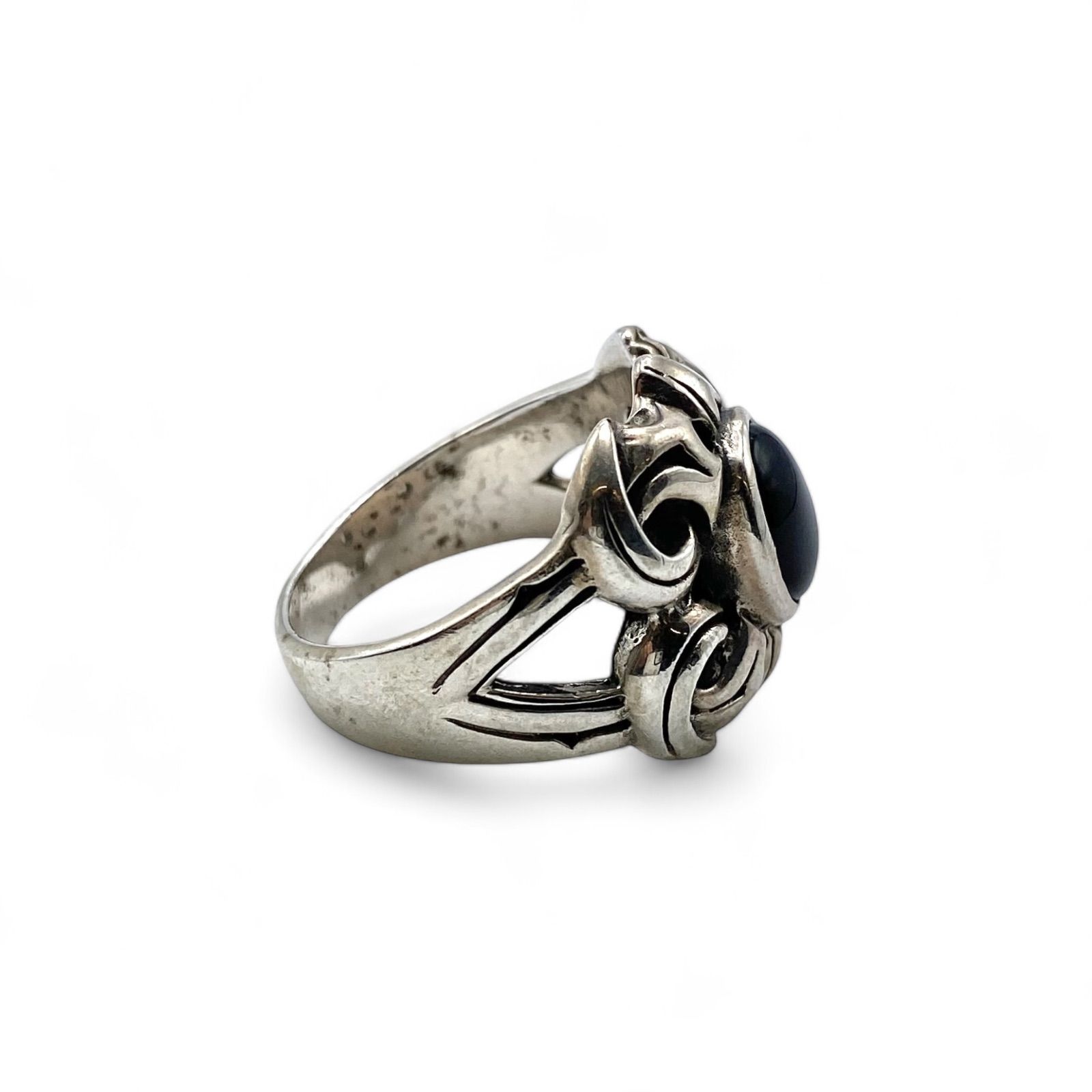 圧倒的重厚感】ブラックオニキス Silver 925 刻印 90s Vintage Ring 