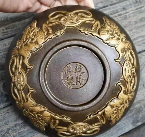 銅細工 金麒麟銅皿