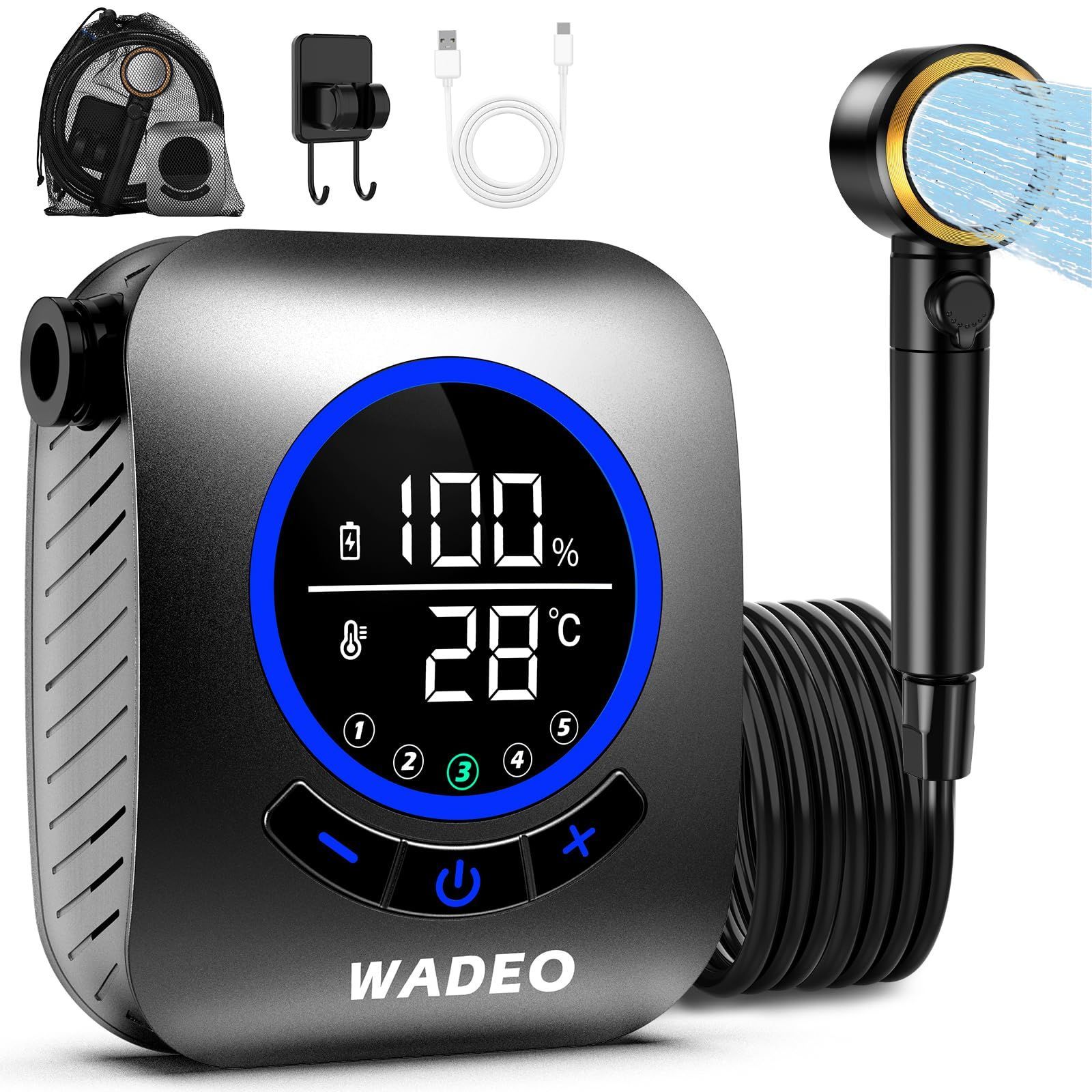 【特価商品】PAHTTO ポータブルシャワー 8000mAh【2025年強化版u0026IPX8防水】電動シャワー 大容量 簡易シャワー ５ギア圧力調整 アウトドアシャワー 携帯シャワー コンパクト 節水 USB充電式 キャ