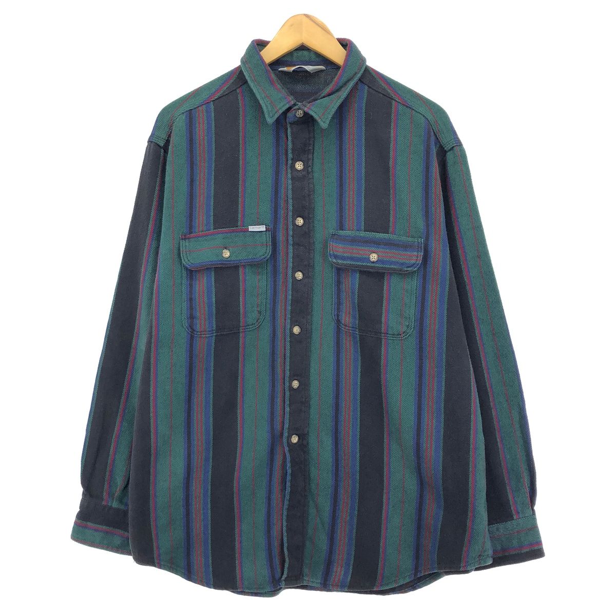 古着 カーハート Carhartt ストライプ柄 マルチストライプ 長袖 フランネルシャツ メンズXL/eaa421388