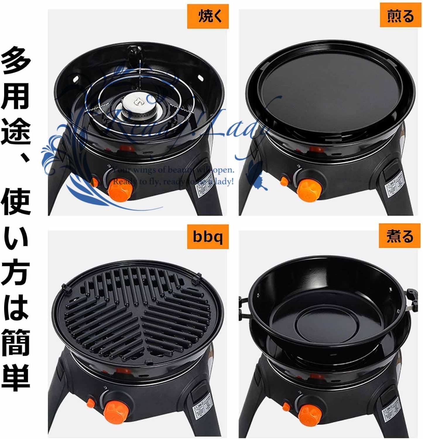 カセットコンロ 6pcs 卓上コンロ 鍋 折りたたみ式 バーベキューグリル ガスコンロ キャンプ アウトドア コンパクト 高火力 キャンプ 調理器具 登山 防災対策 すき焼き 焼肉 ホームパーティー ピクニック用品