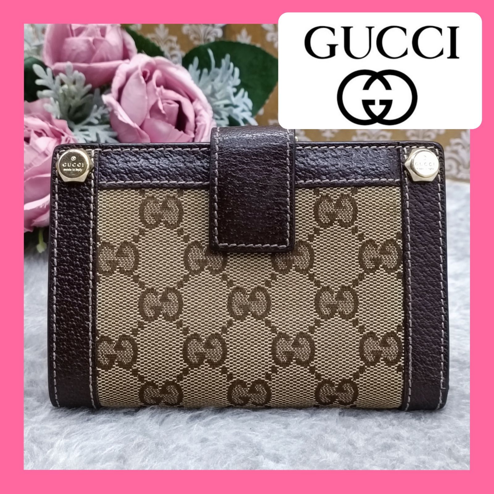 GUCCI 》 グッチ 折財布 GGキャンバス がま口 2つ折財布 コンパクト 