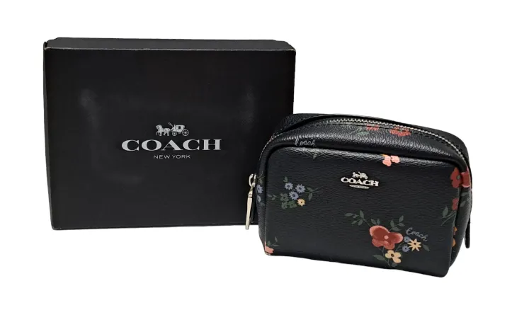 ✨️化粧箱付き✨️美品✨COACH ポーチ 花柄 フラワー ブラック PVC コーチ ポーチ ワイルドフラワー コスメポーチ 小物入れ A2148