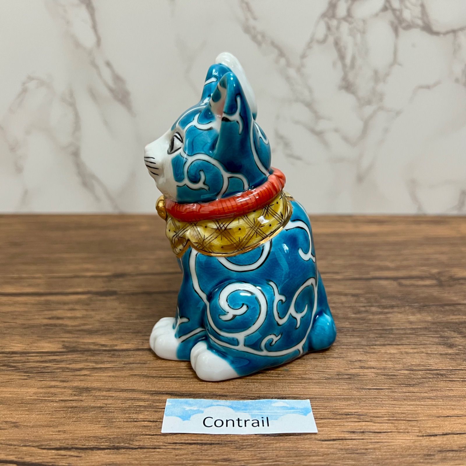 九谷焼】4号 招き猫 色絵唐草 佐藤剛志 右手 金運 縁起物 置物 Maneki